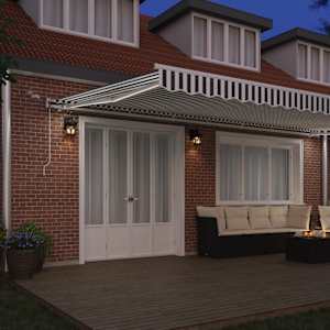 vidaXL automātiski izvelkama markīze, LED, pelēka un balta, 600x300 cm