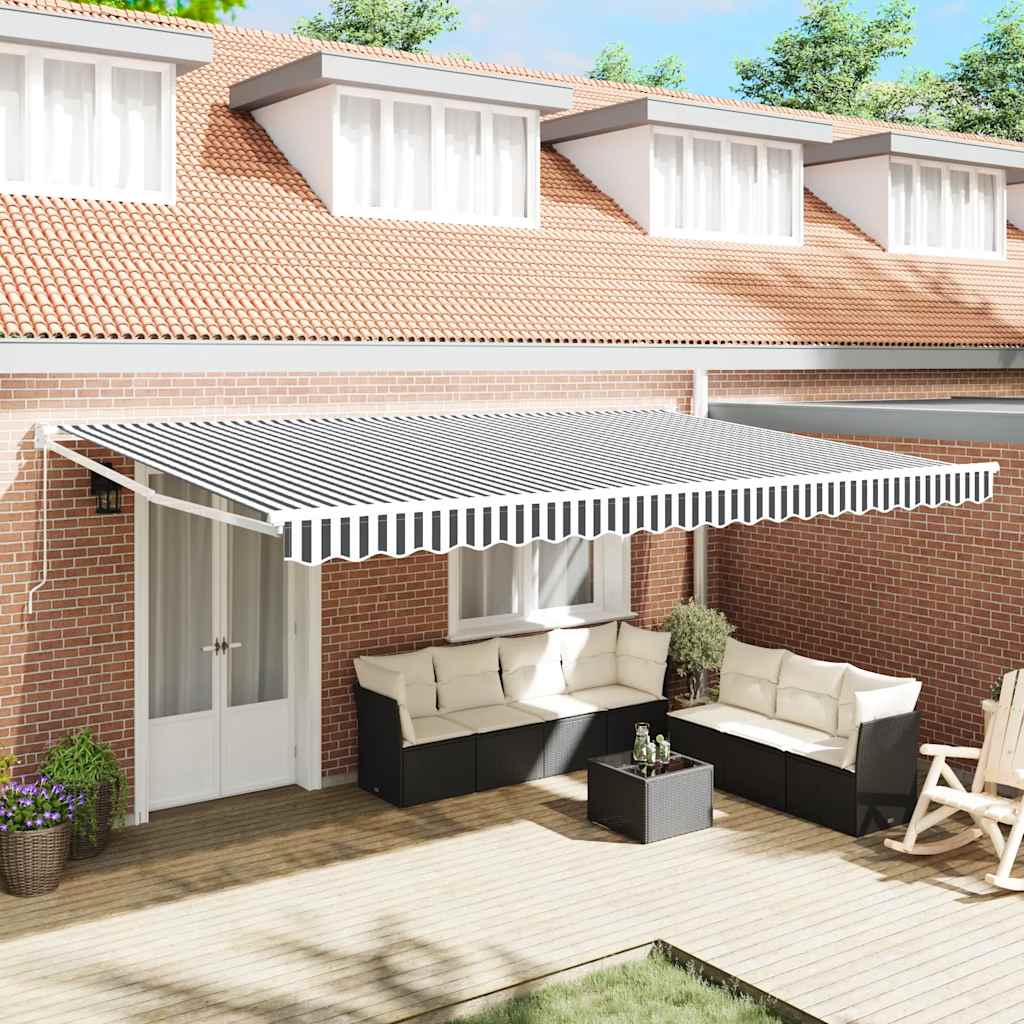 vidaXL Copertină retractabilă antracit/alb, 5x3 m, textil/aluminiu