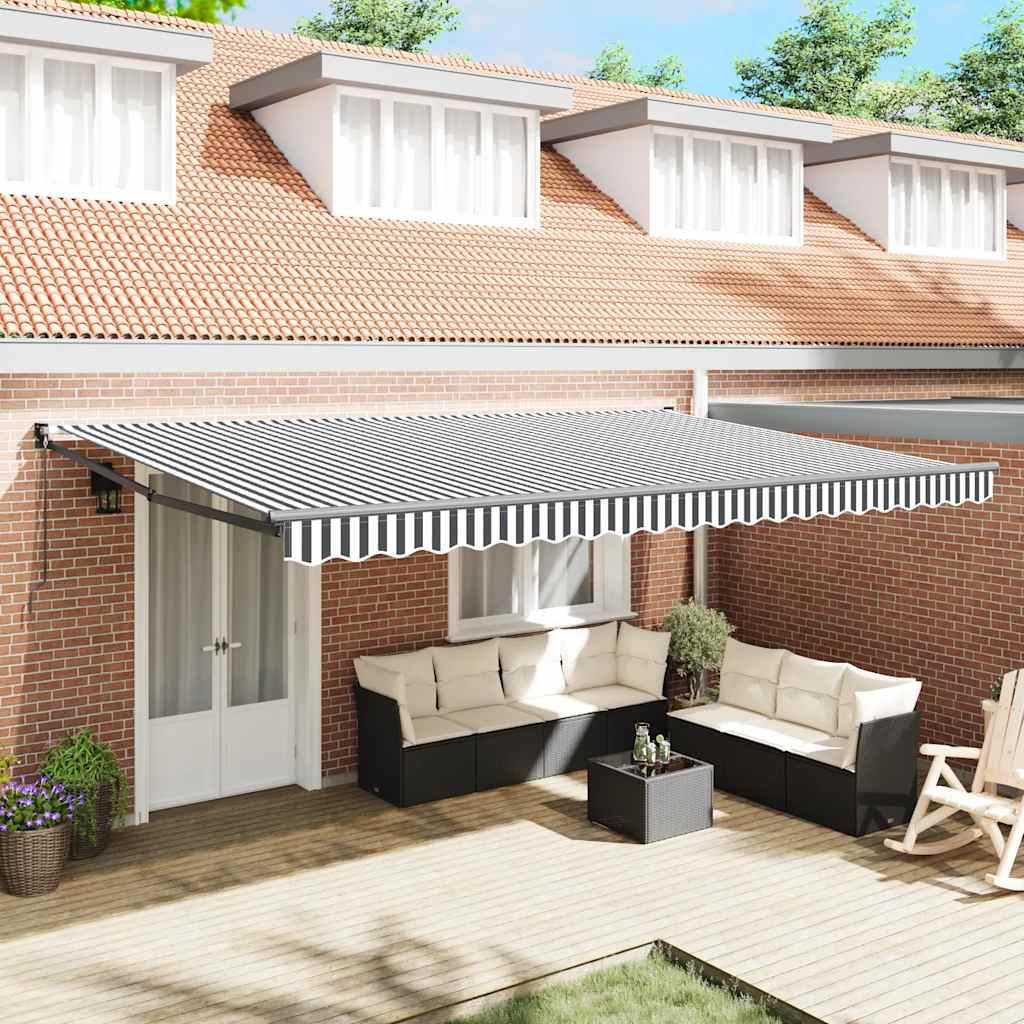 vidaXL Copertină retractabilă antracit/alb, 5x3 m, textil/aluminiu
