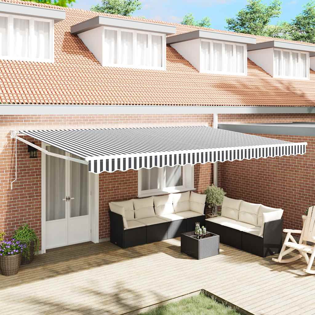 vidaXL Copertină retractabilă antracit/alb, 5x3 m, textil/aluminiu