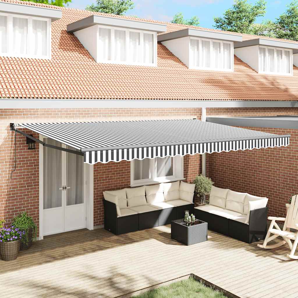 vidaXL Copertină retractabilă antracit/alb, 5x3 m, textil/aluminiu