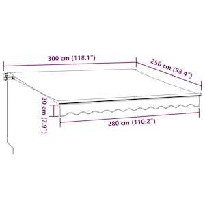 Ručně zatahovací markýza s LED antracitová a bílá 300 x 250 cm - obrázek 11