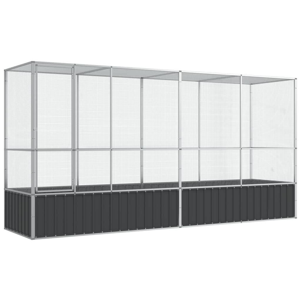 vidaXL Voliéra s nástavbou stříbrná 418,5 x 107 x 212 cm ocel