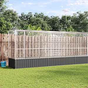 Voliera s podaljškom srebrna 834,5x107x212 cm jeklo