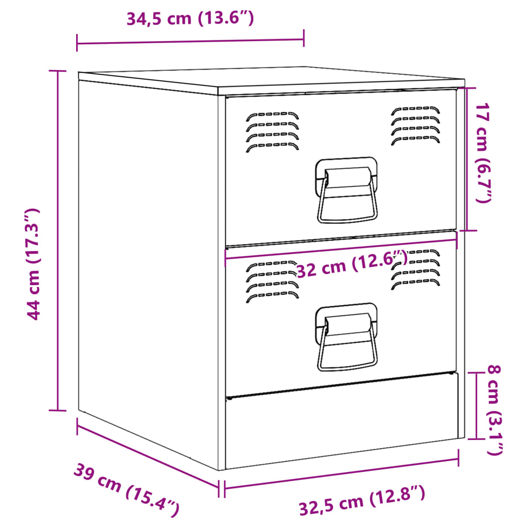 Szafki nocne, 2 szt., zielone, 34,5x39x44 cm, stal