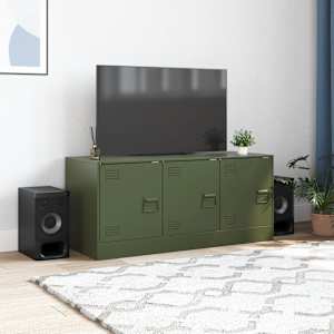 TV skříňka olivově zelená 99 x 39 x 44 cm ocel - obrázek 3