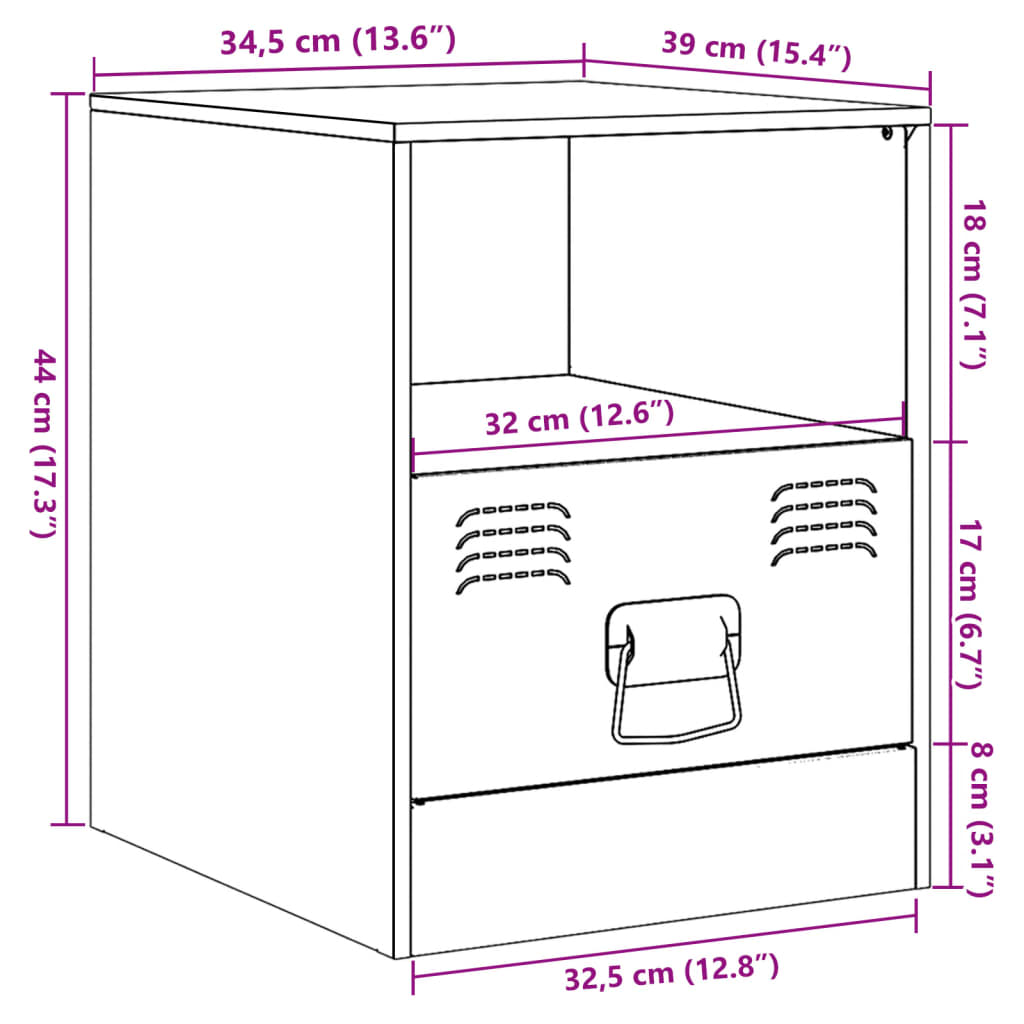 Szafki nocne, 2 szt., musztardowe, 34,5x39x44 cm, stal