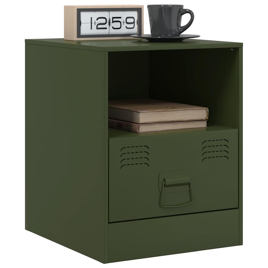 vidaXL Nachtkastjes 2 st 34,5x39x44 cm staal olijfgroen afbeelding