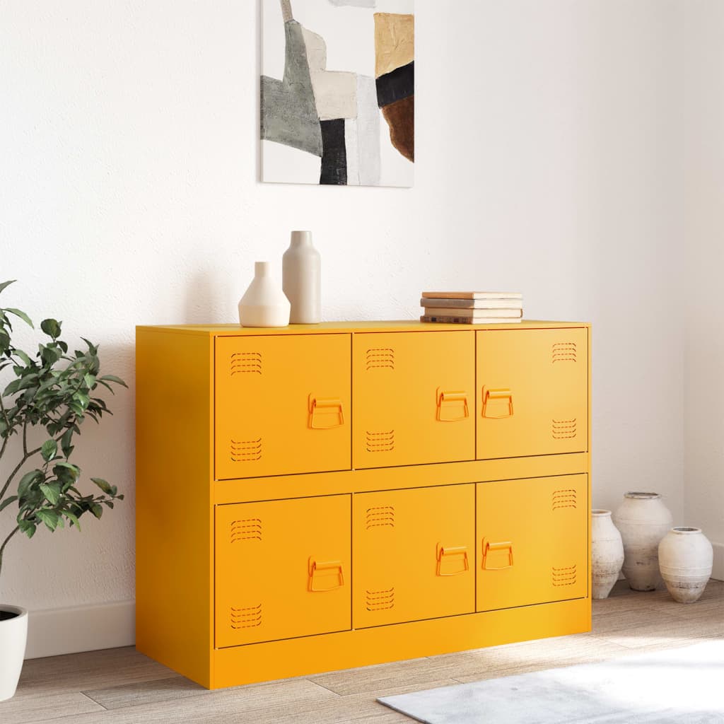 vidaXL Dressoir 99x39x73 cm staal mosterdgeel afbeelding