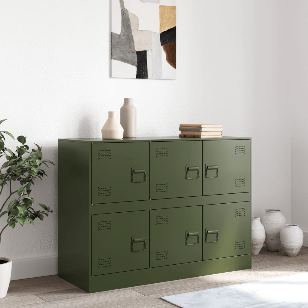 Thumbnail - vidaXL Sideboard Olivgrün 99x39x73 cm Stahl