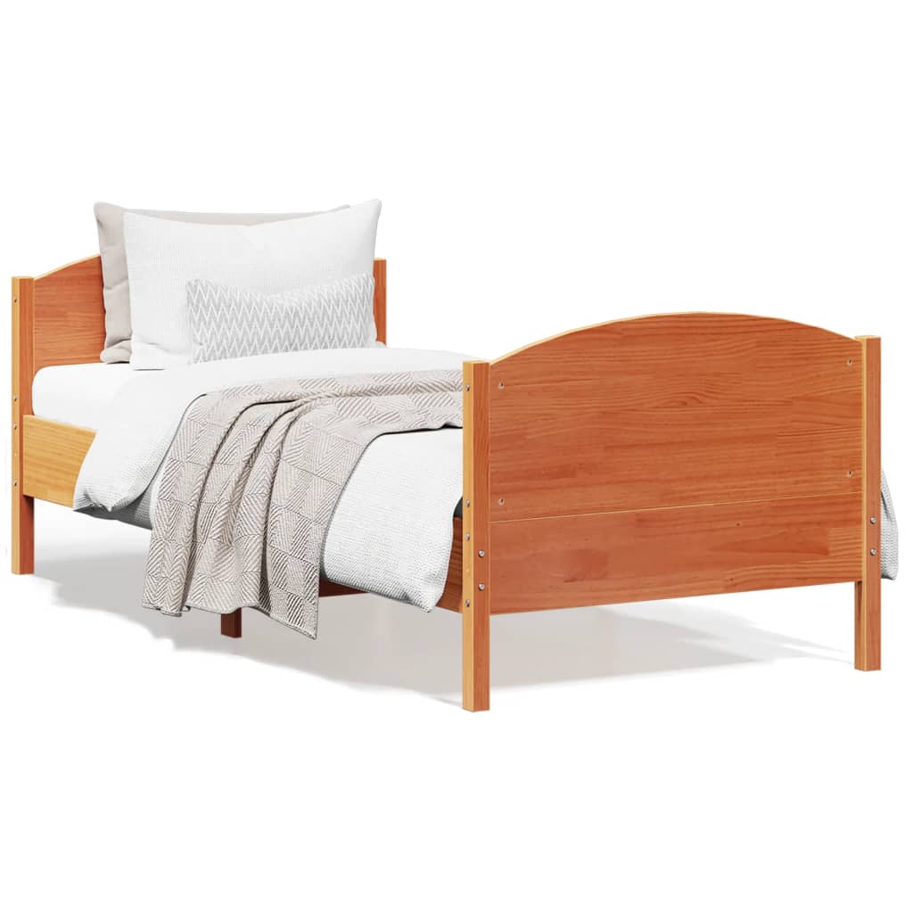 vidaXL Cadru de pat cu tăblie, maro ceruit, 90x200 cm, lemn masiv pin