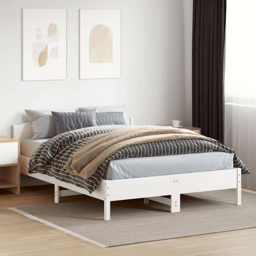 vidaXL Bedframe zonder matras massief grenenhout wit 140x200 cm afbeelding