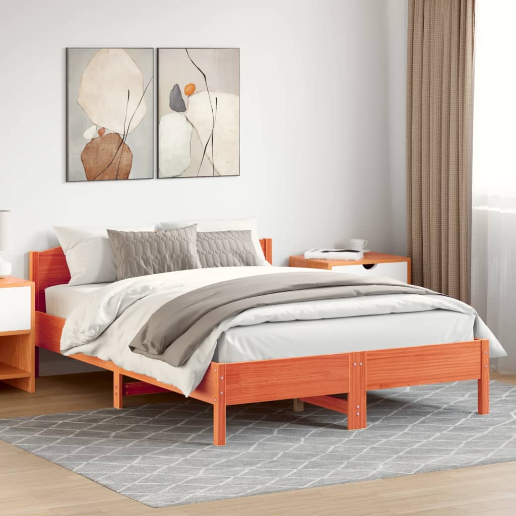 vidaXL Bedframe zonder matras massief grenenhout wasbruin 140x200 cm bruin, foto 2