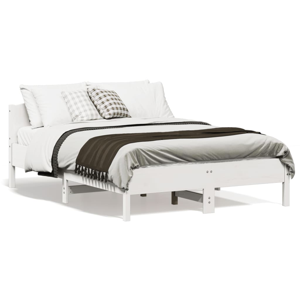 vidaXL Cadru de pat cu tăblie, alb, 140x190 cm, lemn masiv de pin
