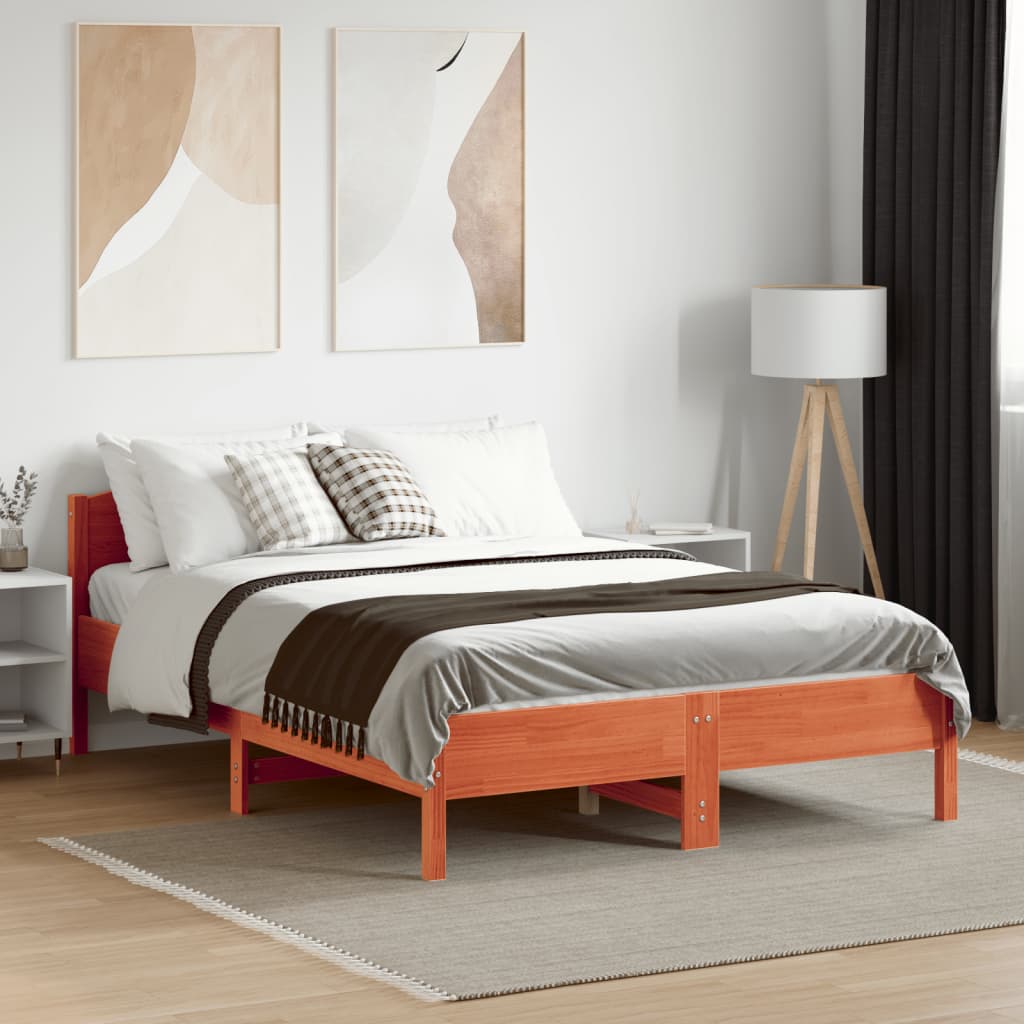 vidaXL Bedframe zonder matras massief grenenhout wasbruin 135x190 cm afbeelding