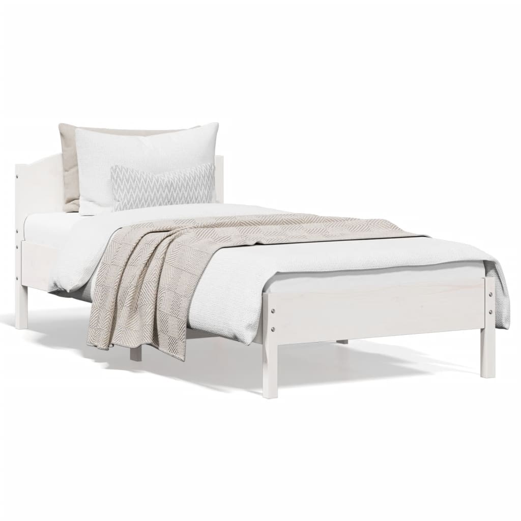 vidaXL Cadru pat fără saltea, alb, 100x200 cm, lemn masiv pin
