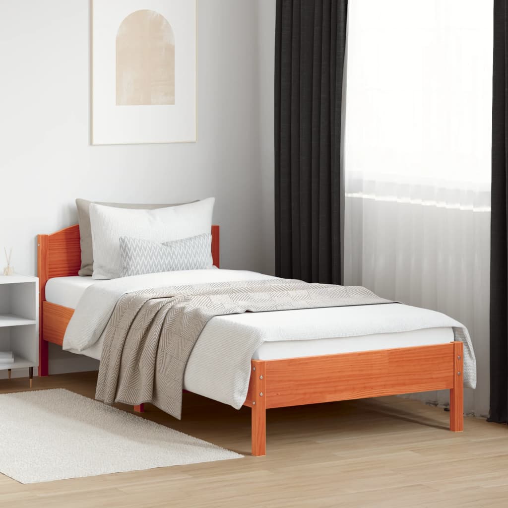 vidaXL Bedframe zonder matras massief grenenhout wasbruin 90x200 cm afbeelding