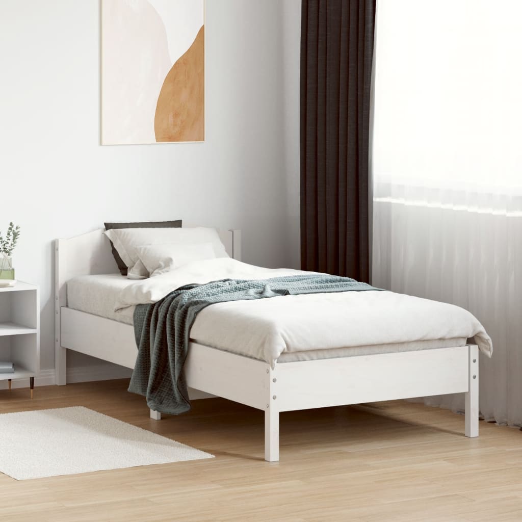 vidaXL Bedframe zonder matras massief grenenhout wit 75x190 cm afbeelding