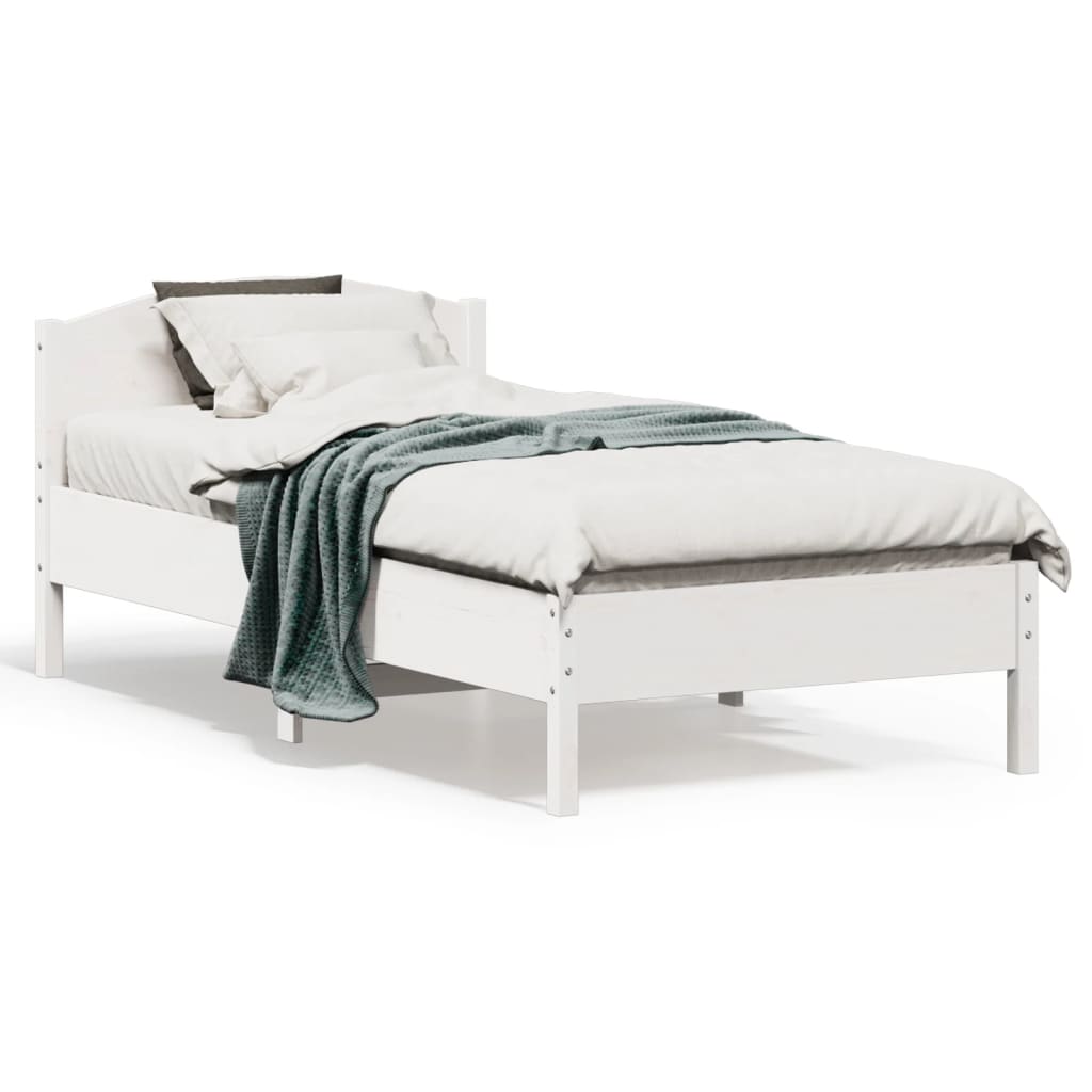 vidaXL Cadru de pat fără saltea, alb, 75x190 cm, lemn masiv de pin