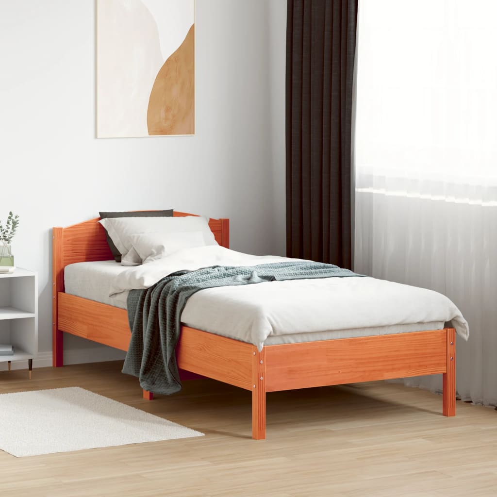 vidaXL Bedframe zonder matras massief grenenhout wasbruin 75x190 cm afbeelding