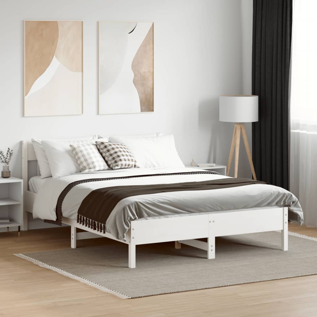vidaXL Bedframe zonder matras massief grenenhout wit 150x200 cm afbeelding