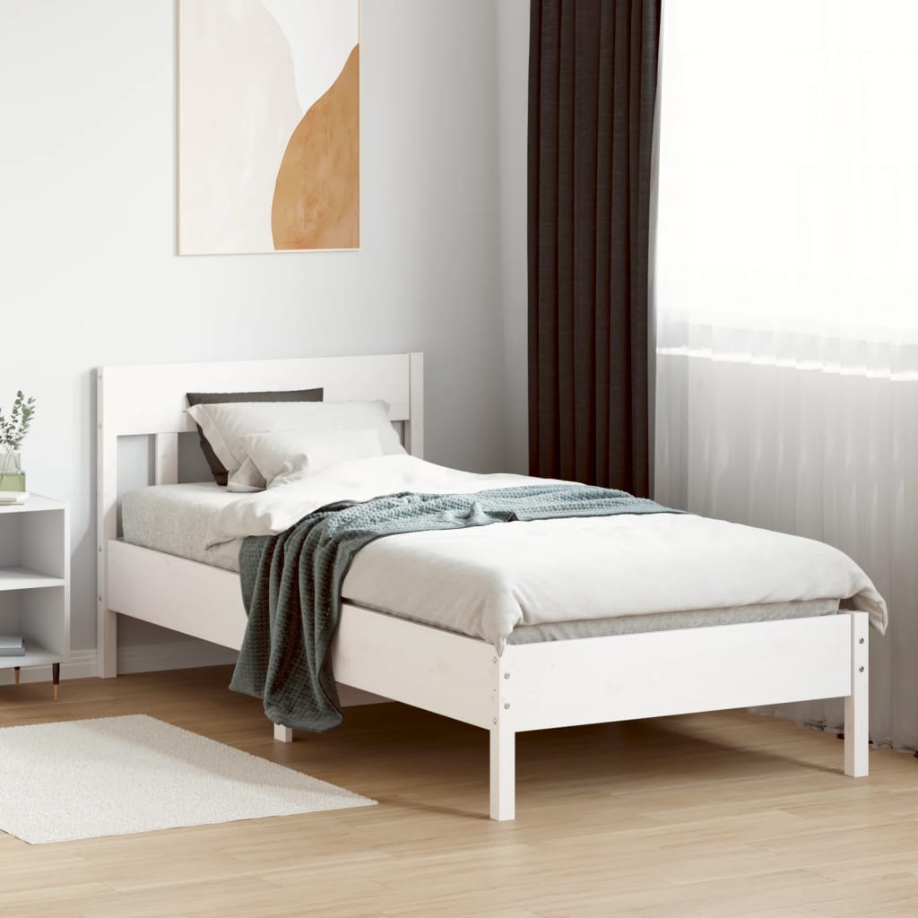 vidaXL Bedframe zonder matras massief grenenhout wit 90x200 cm afbeelding
