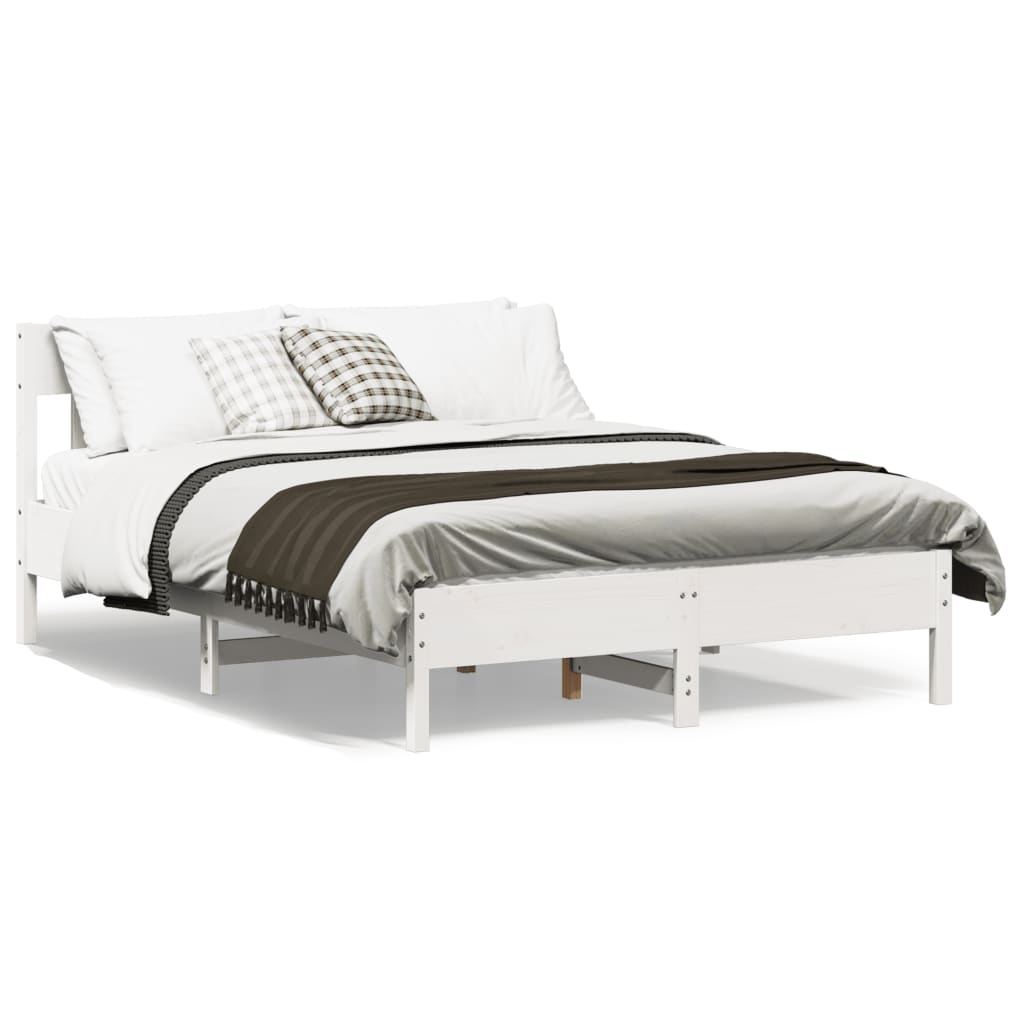 vidaXL Cadru de pat cu tăblie, alb, 140x190 cm, lemn masiv de pin
