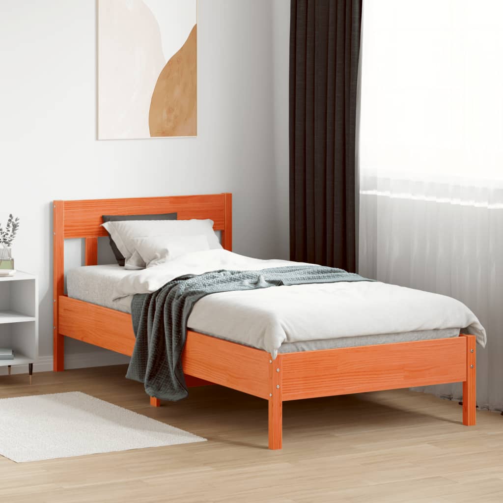 vidaXL Bedframe zonder matras massief grenenhout wasbruin 90x190 cm afbeelding