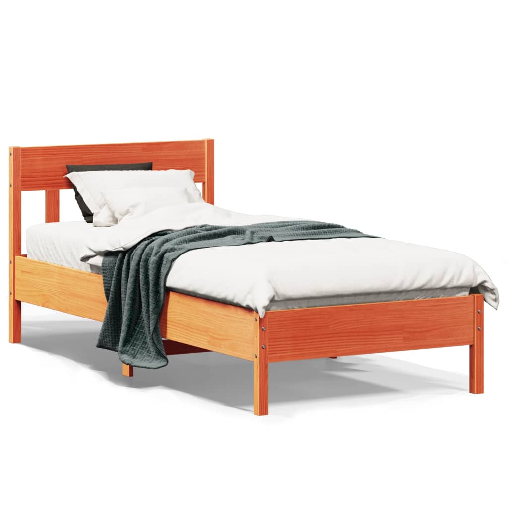 vidaXL Cadru de pat cu tăblie, maro ceruit, 75x190 cm, lemn masiv pin