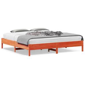 Posteljni okvir brez vzmetnice vošč. rjava 200x200 cm borovina