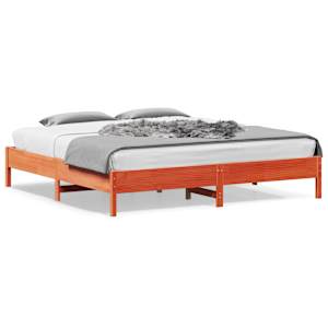 Posteljni okvir brez vzmetnice vošč. rjav 180x200 cm borovina