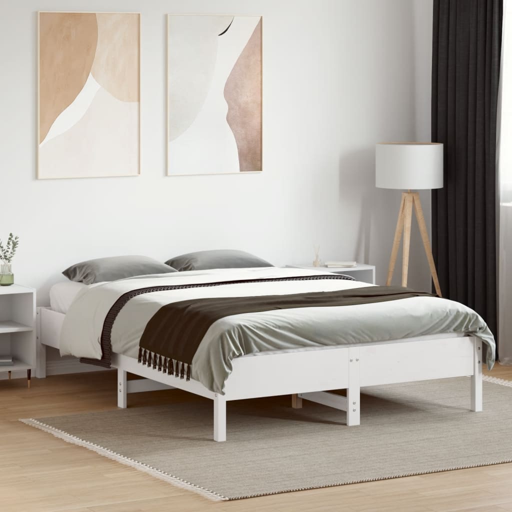 vidaXL Bedframe zonder matras massief grenenhout wit 135x190 cm afbeelding