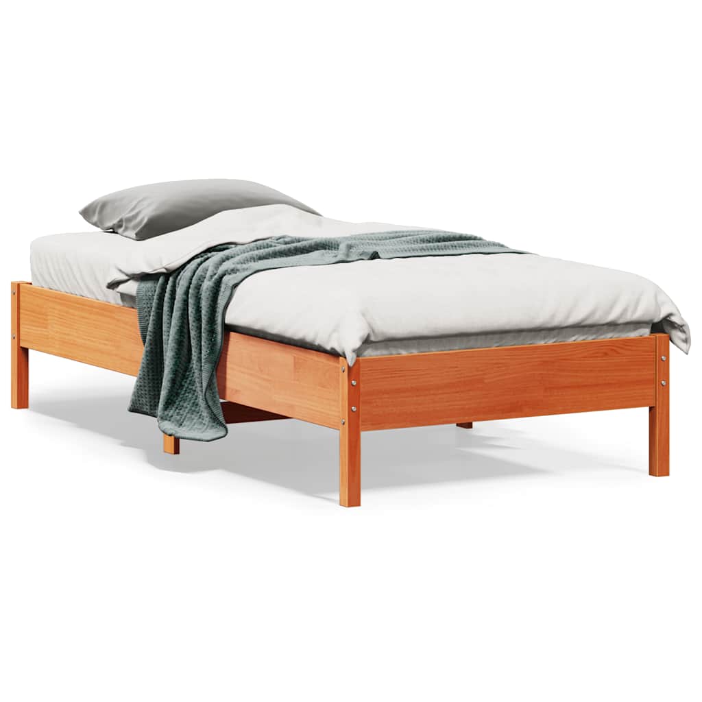 vidaXL Sängynrunko ilman patjaa vahanruskea 90x190 cm täysi mänty