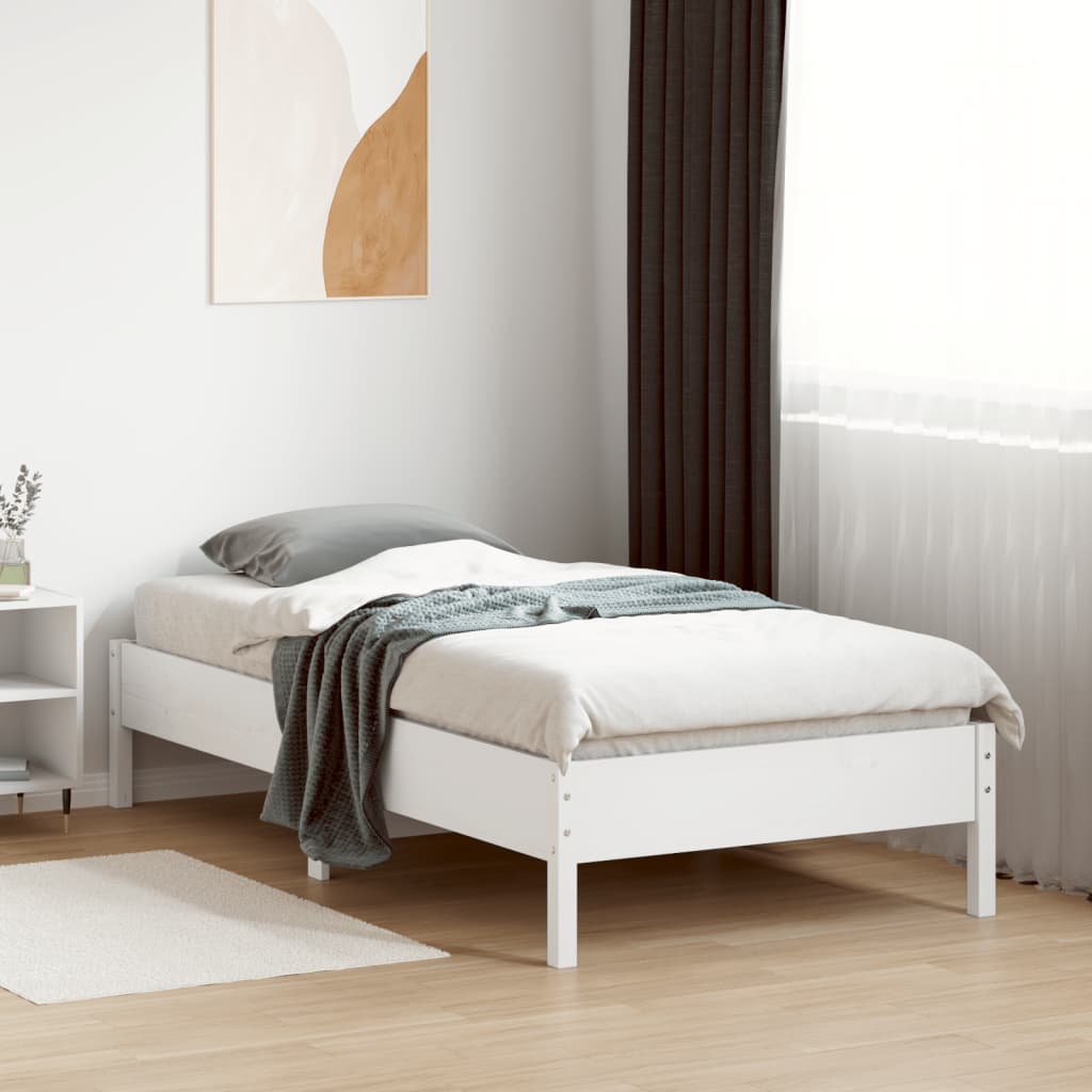 vidaXL Bedframe zonder matras massief grenenhout wit 75x190 cm afbeelding