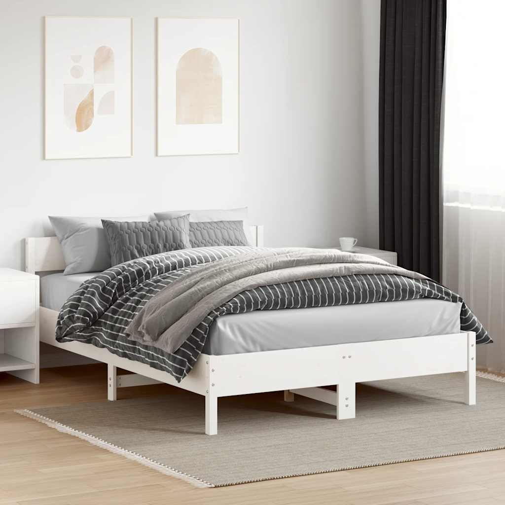 vidaXL Bedframe zonder matras massief grenenhout wit 150x200 cm, foto 2