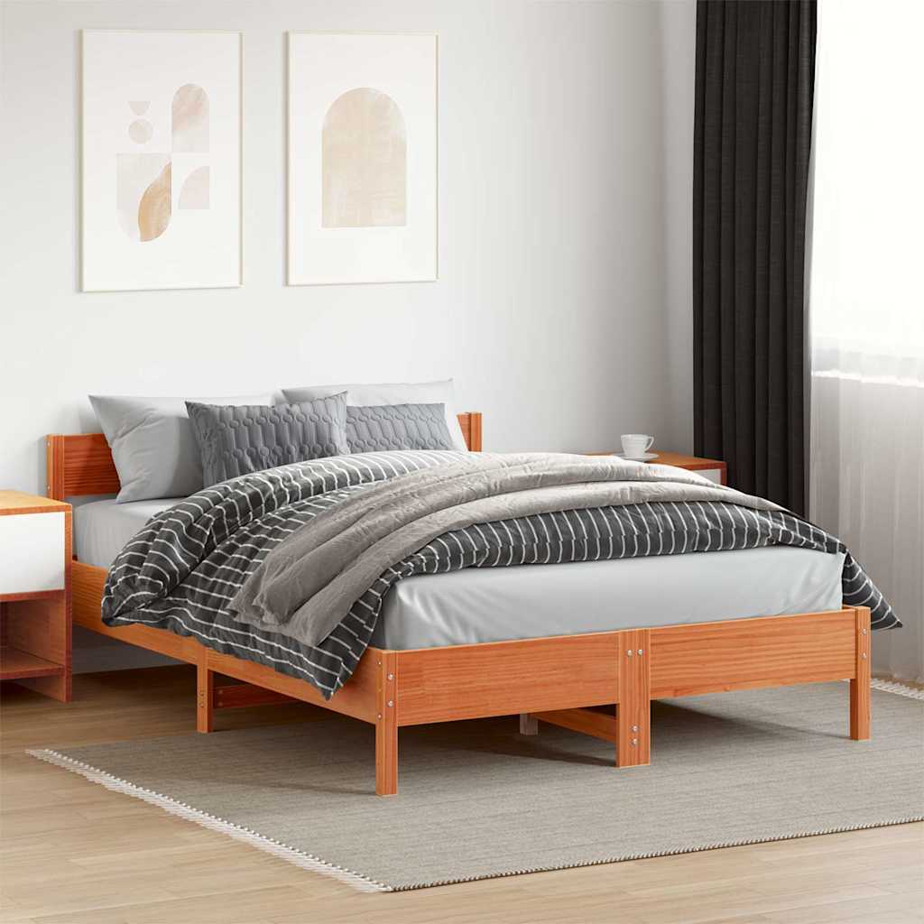 Sengeramme uden madras 140 x 200 cm i massivt fyrretræ - gyldenbrun
