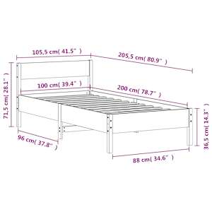 Postel bez matrace bílá 100 x 200 cm masivní borovice - obrázek 9