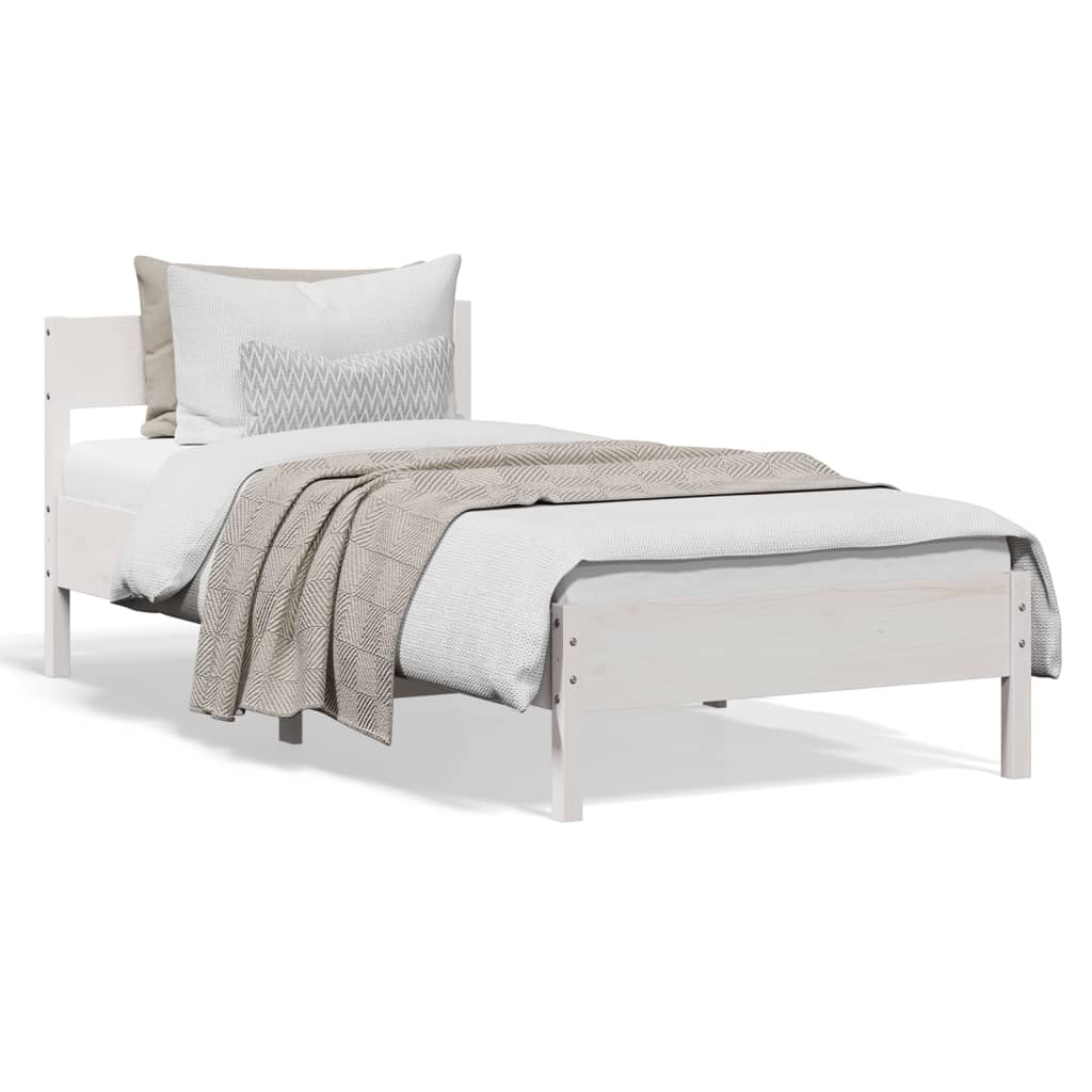 vidaXL Sängynrunko sängynpäädyllä valkoinen 90×200 cm täysi mänty
