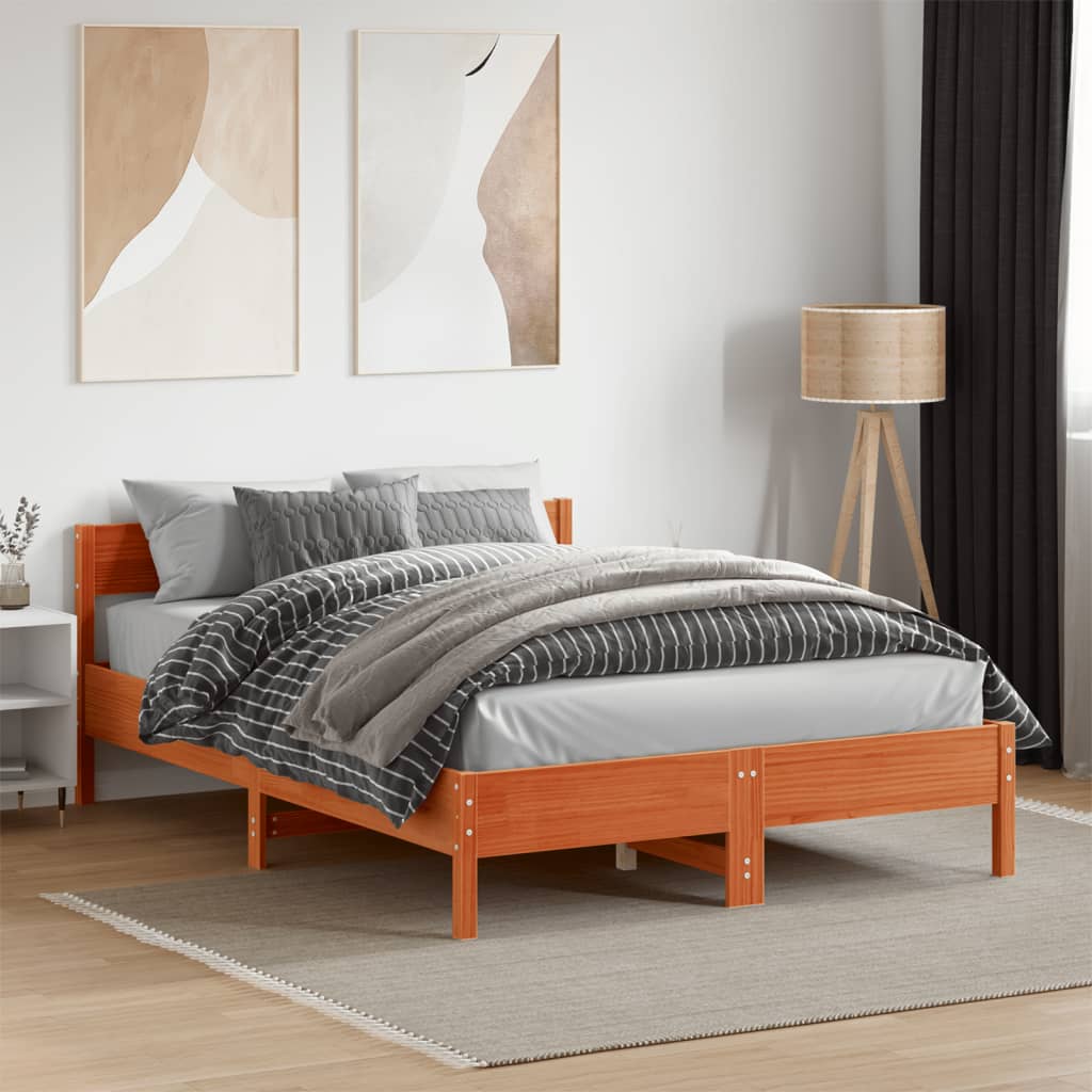 vidaXL sengeramme uden madras 135x190 cm massivt fyrretræ brun