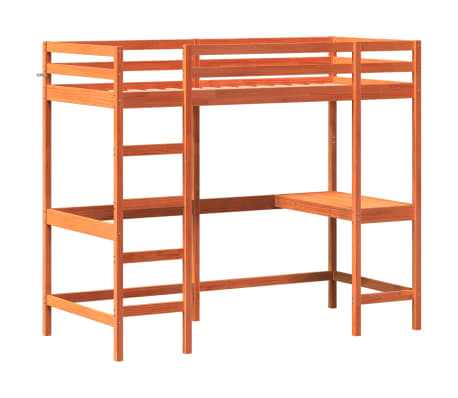 vidaXL Loft Bed without Mattress Wax Brown 100x200 cm Solid Wood Pine