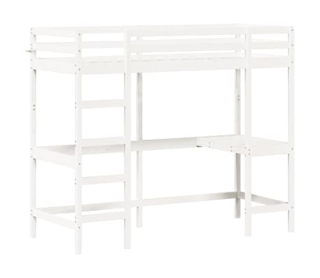 vidaXL Hochbett mit Schreibtisch Wei&szlig; 80x200 cm Massivholz Kiefer