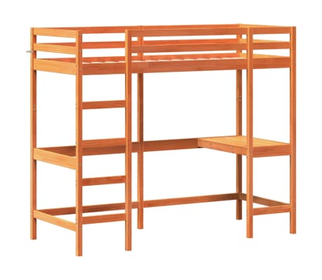 vidaXL Cadru pat supraetajat cu birou, maro, 80x200 cm, lemn masiv pin