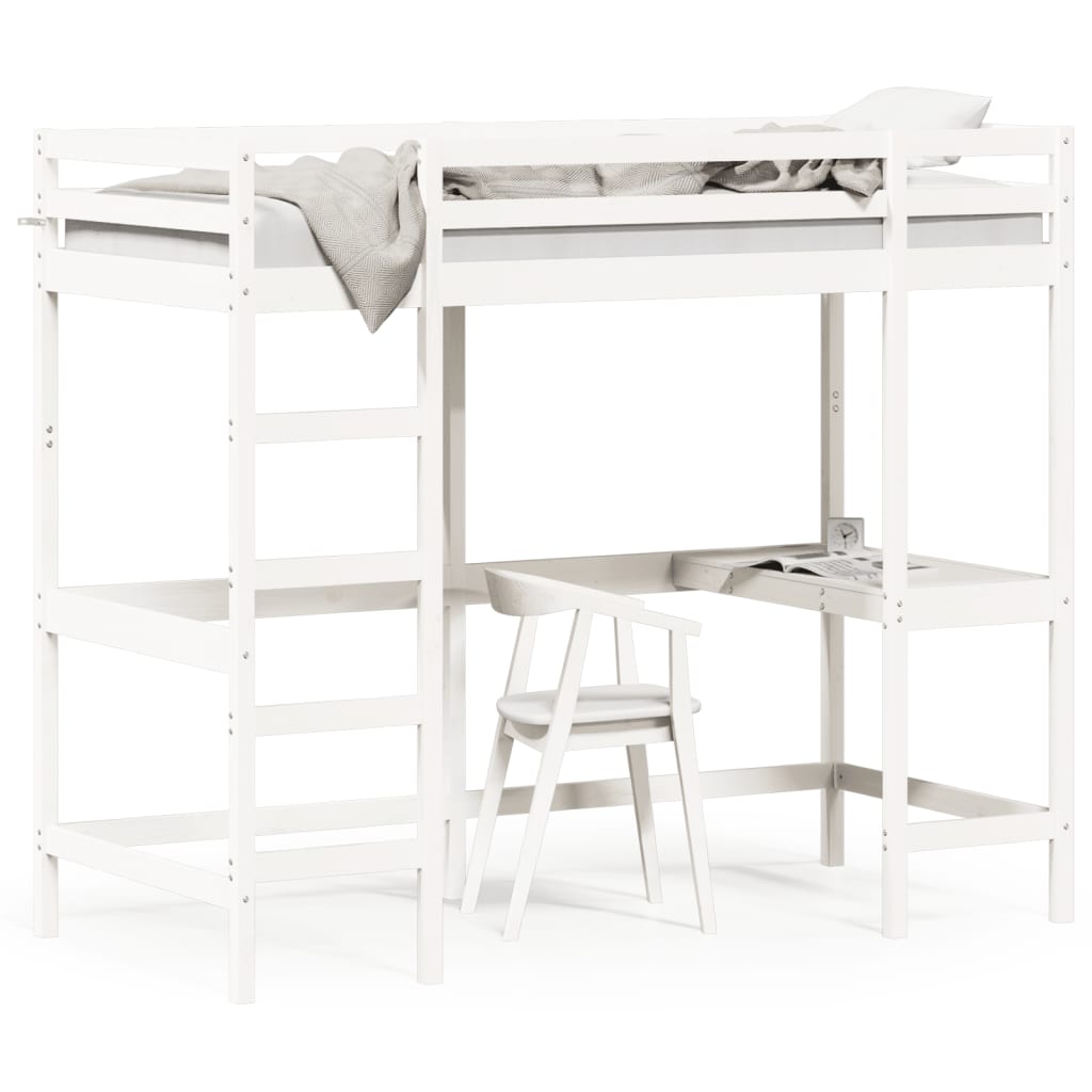 Thumbnail - vidaXL Hochbett mit Schreibtisch Weiß 90x190 cm Massivholz Kiefer