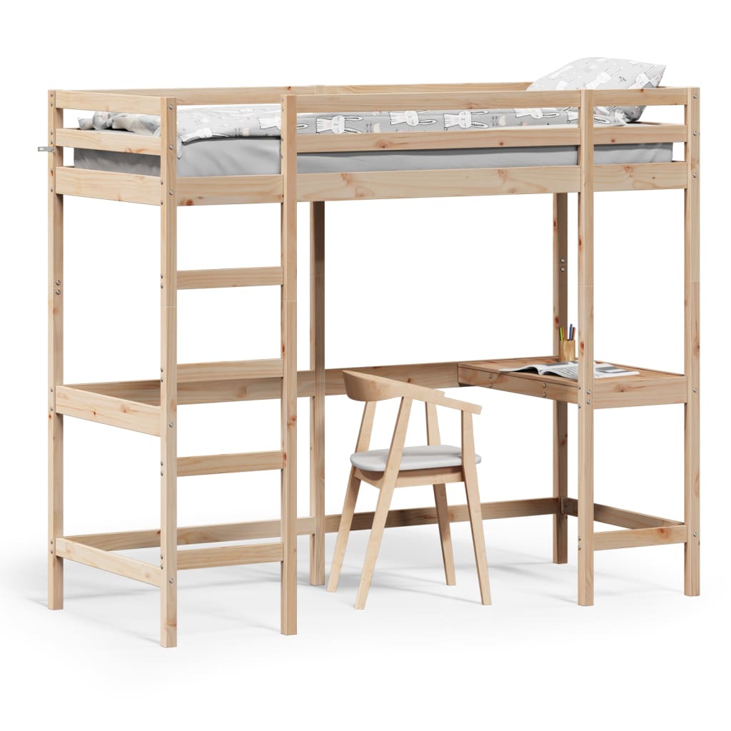 Thumbnail - vidaXL Hochbett mit Schreibtisch 75x190 cm Massivholz Kiefer