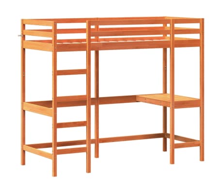 vidaXL Ł&oacute;żko na antresoli, z biurkiem, woskowy brąz, 75x190 cm, sosna