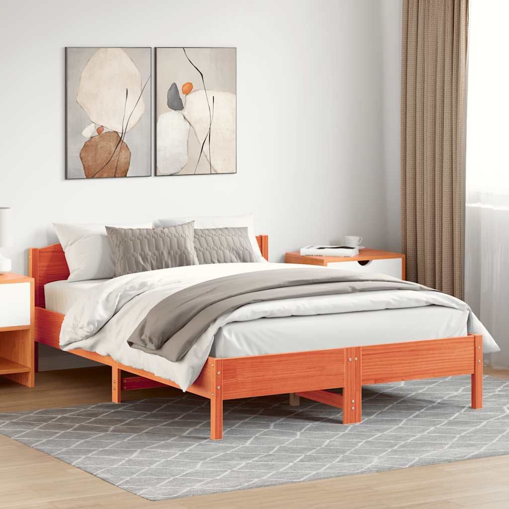 vidaXL Sängynrunko ilman patjaa vahanruskea 160x200 cm täysi mänty