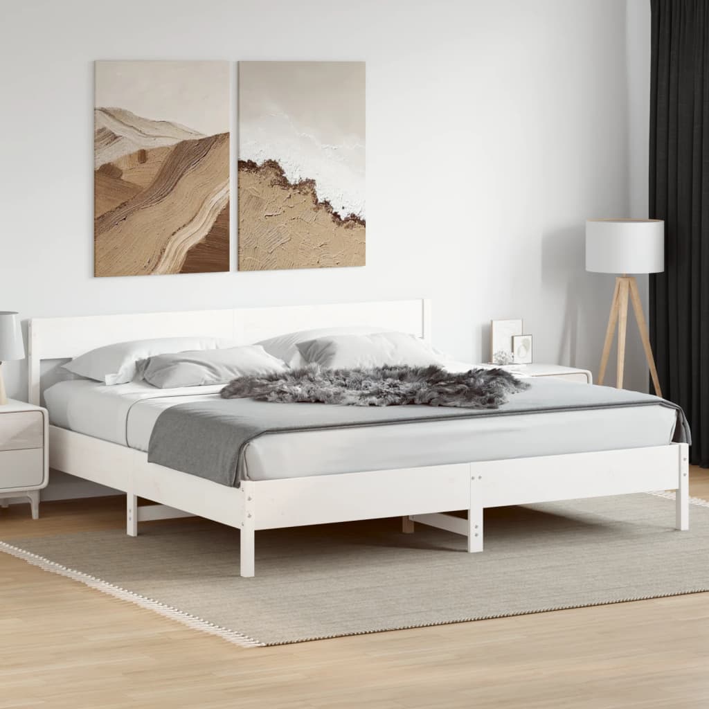 vidaXL sengeramme uden madras 200x200 cm massivt fyrretræ hvid