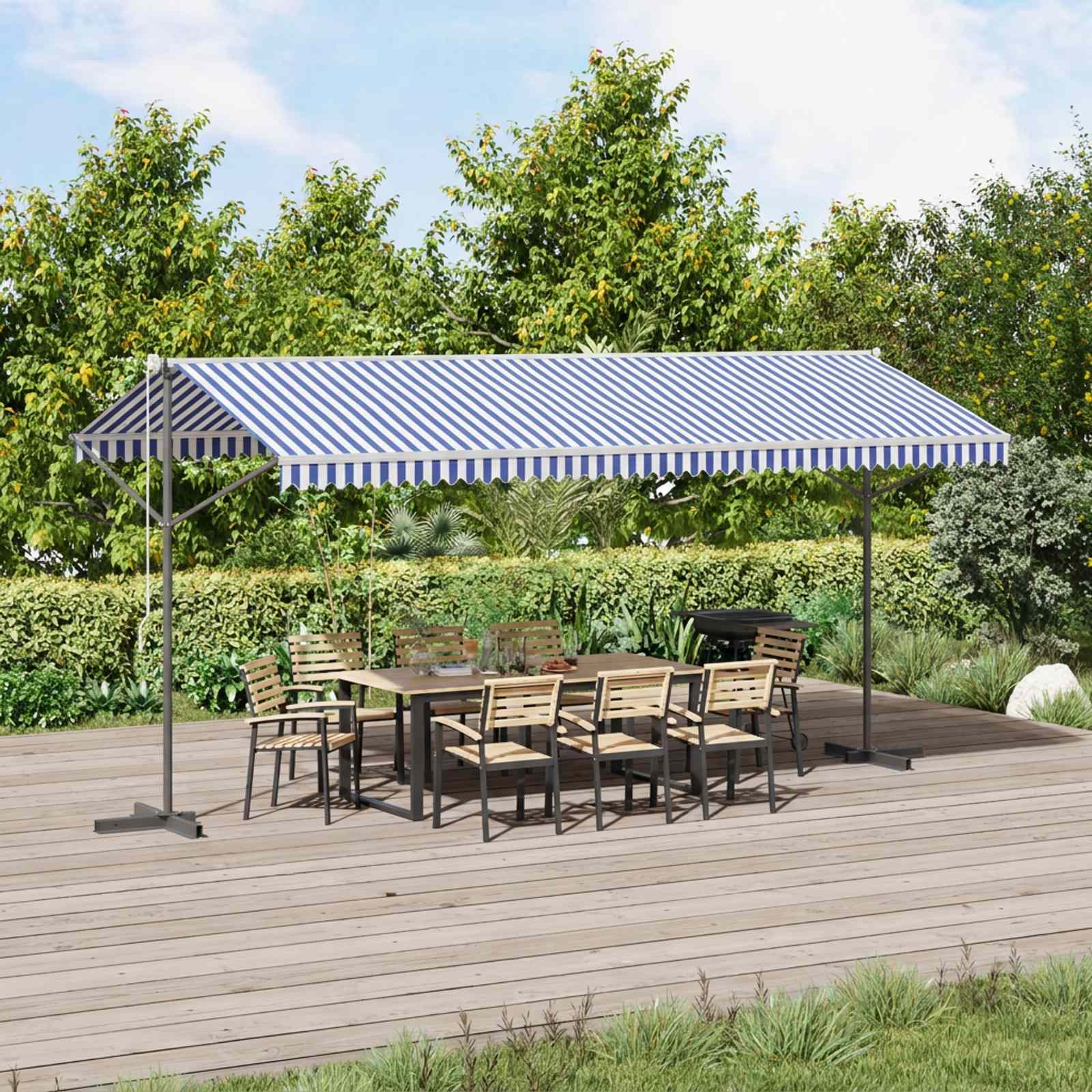 Fritstående Markise - Blå og hvid / 5 x 3 m / with anthracite frame