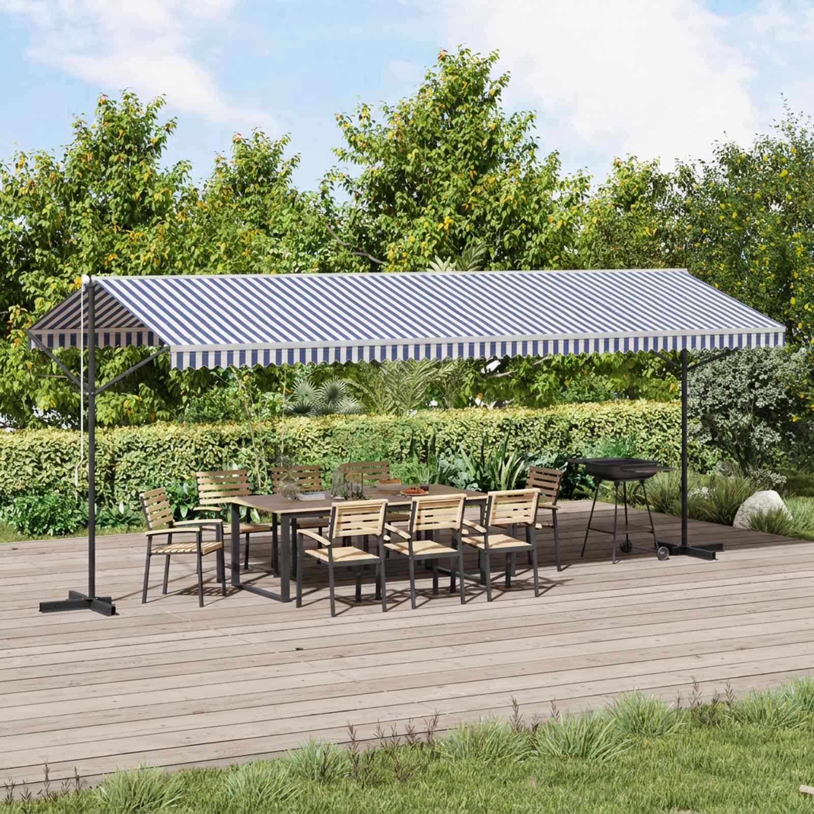 Fritstående Markise - Blå og hvid / 6 x 3 m / with anthracite frame