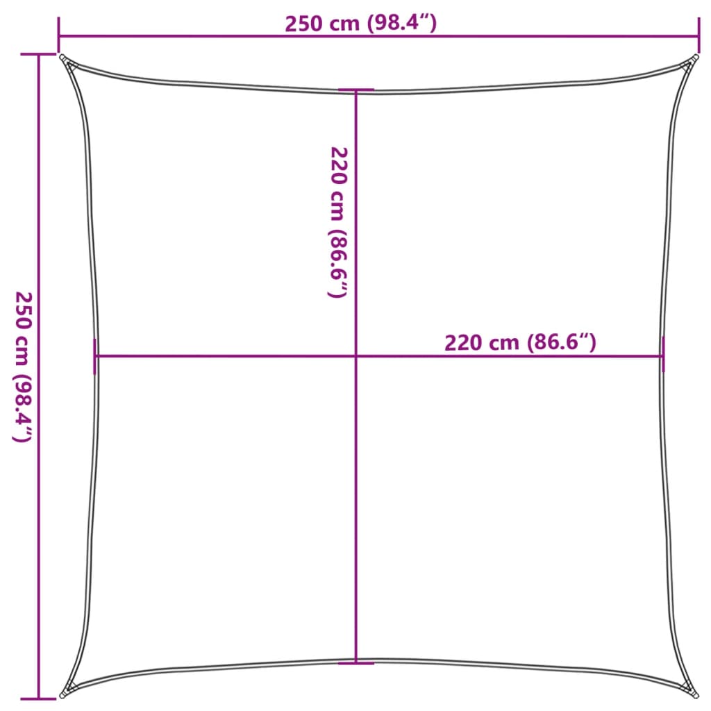 Żagiel przeciwsłoneczny, jasnoszary, 2,5x2,5 m, 100% poliester